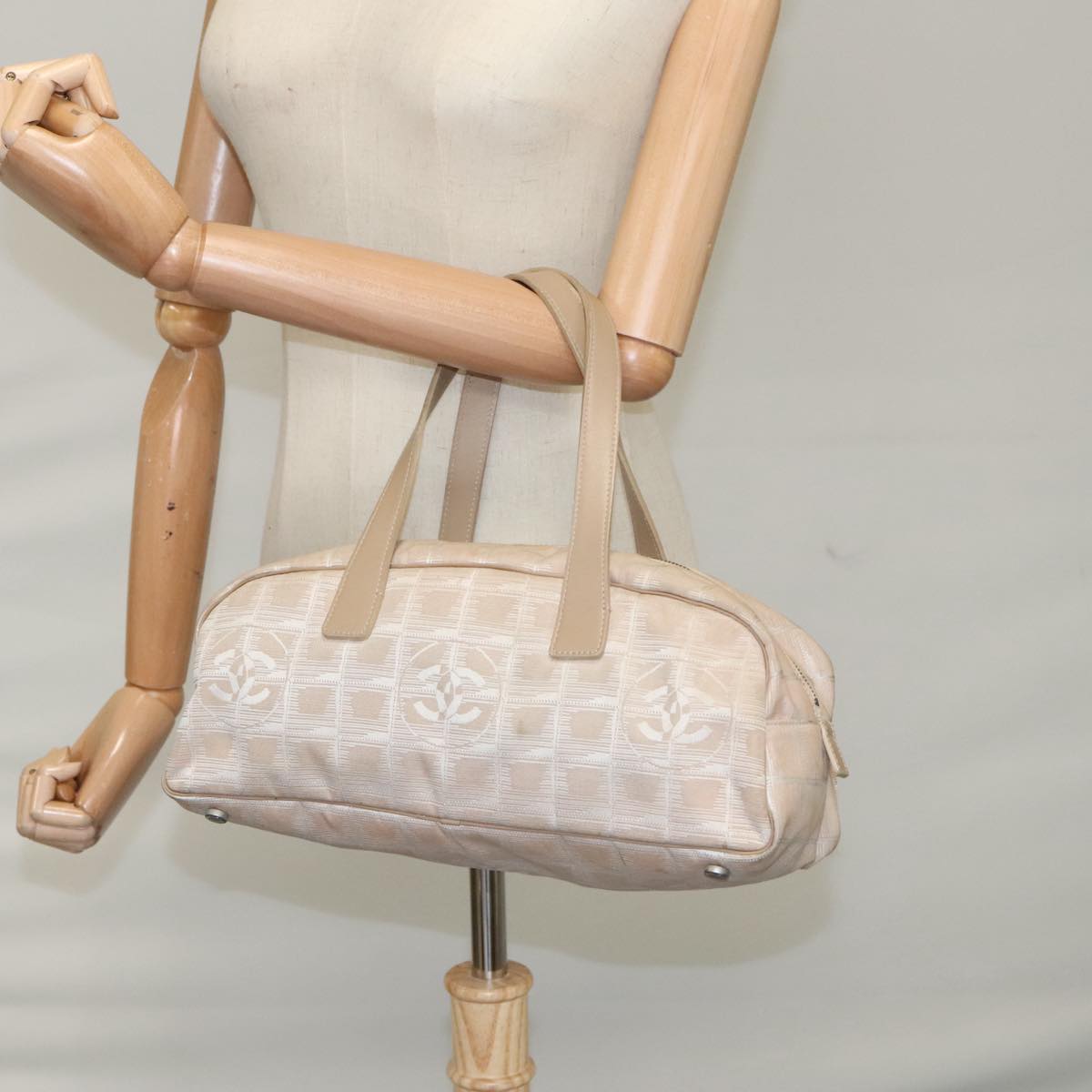 CHANEL New Travel line Hand Bag Nylon Beige CC ti2607