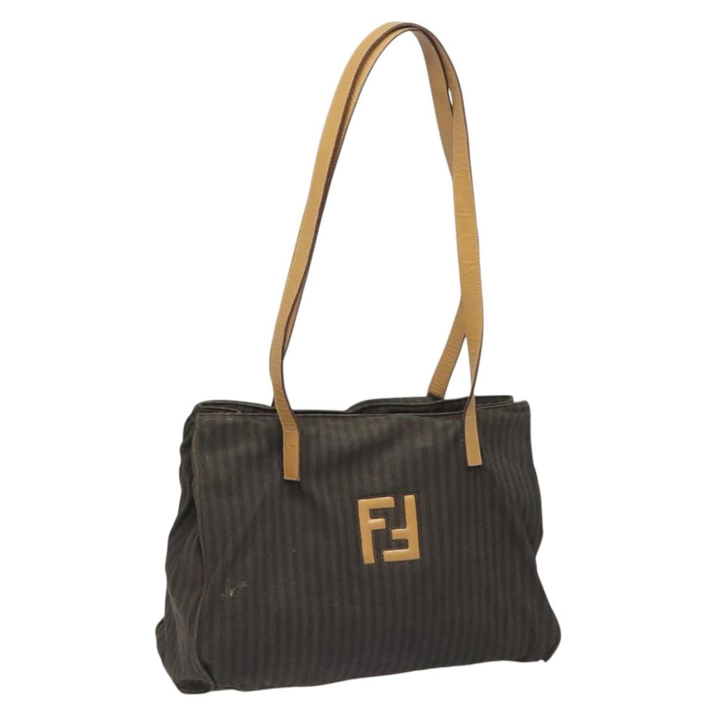 FENDI Pecan Canvas Tote Bag Brown Black ti2660