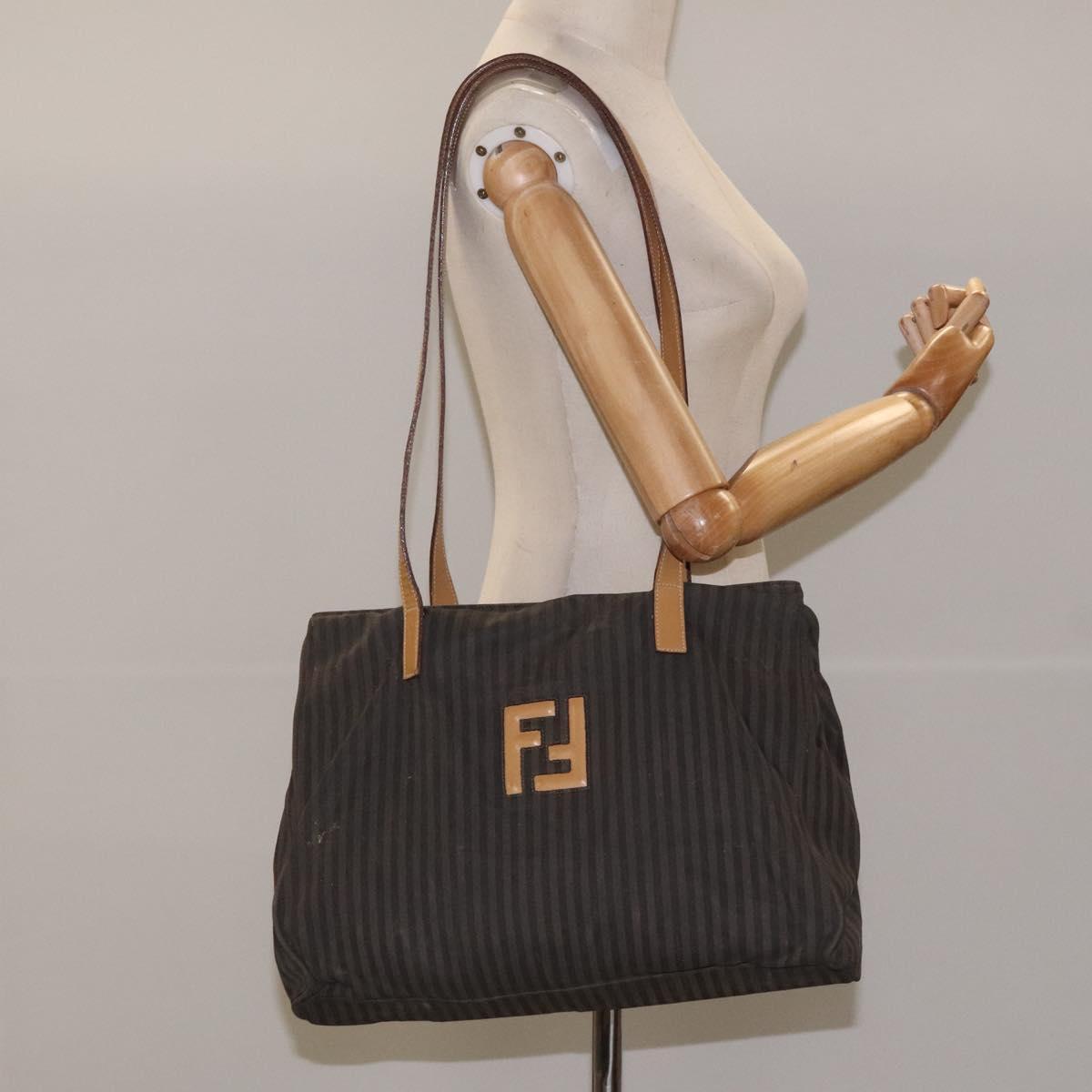 FENDI Pecan Canvas Tote Bag Brown Black ti2660
