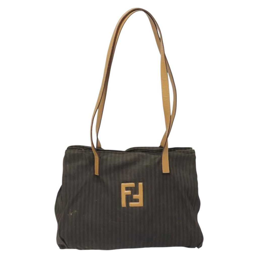 FENDI Pecan Canvas Tote Bag Brown Black ti2660