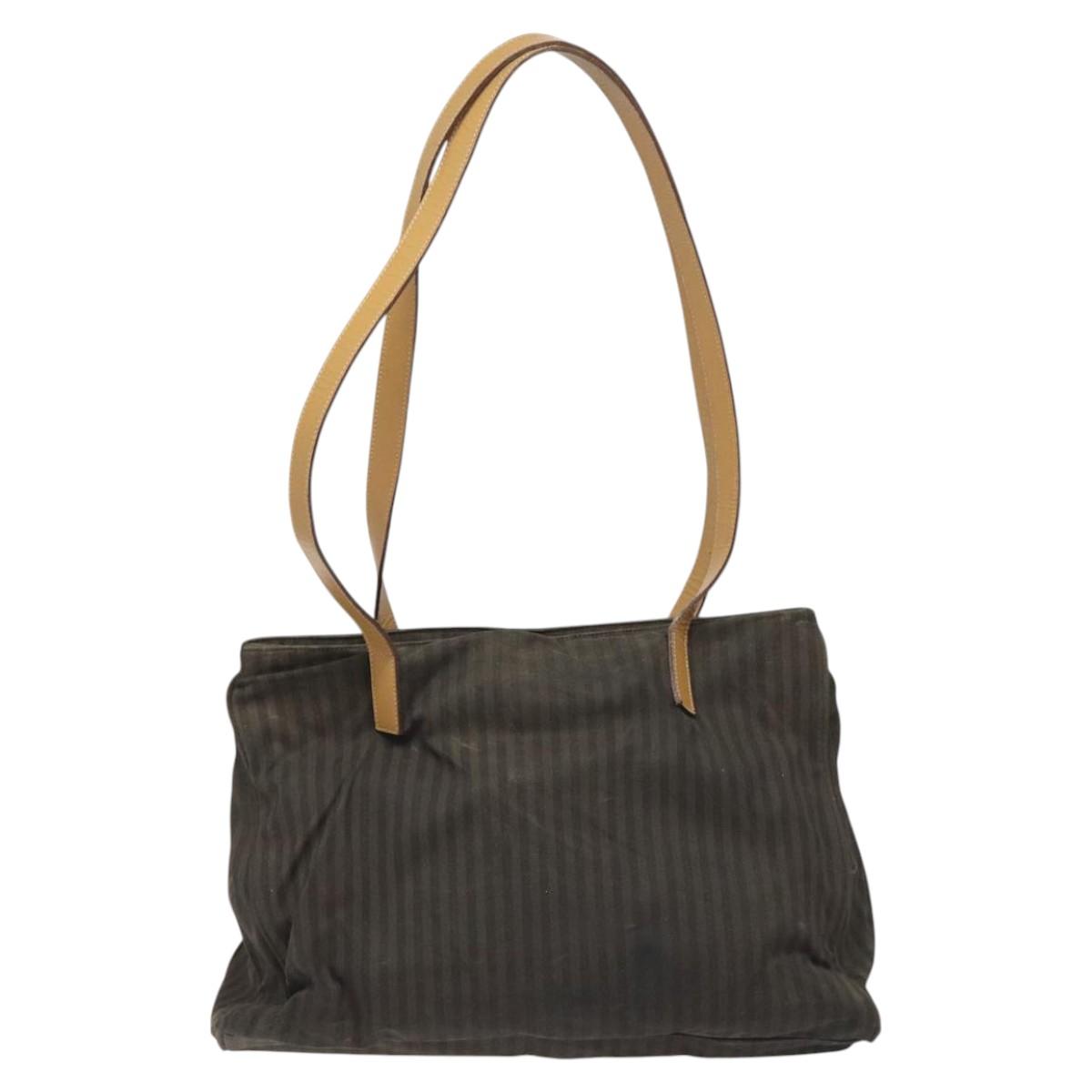 FENDI Pecan Canvas Tote Bag Brown Black ti2660