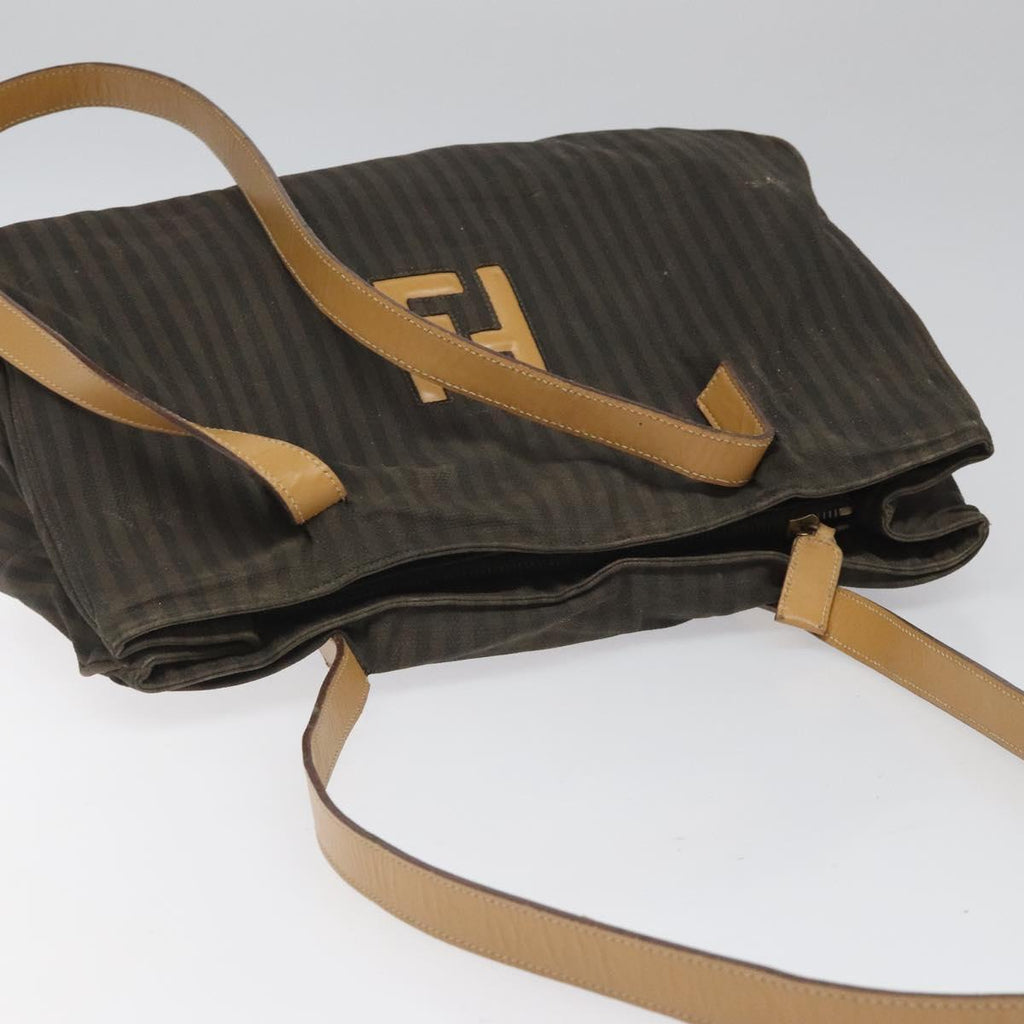 FENDI Pecan Canvas Tote Bag Brown Black ti2660