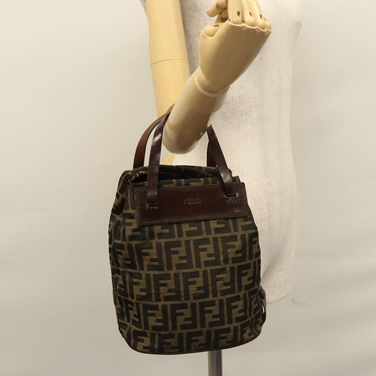 FENDI Zucca Canvas Hand Bag Nylon Brown Khaki ti2668