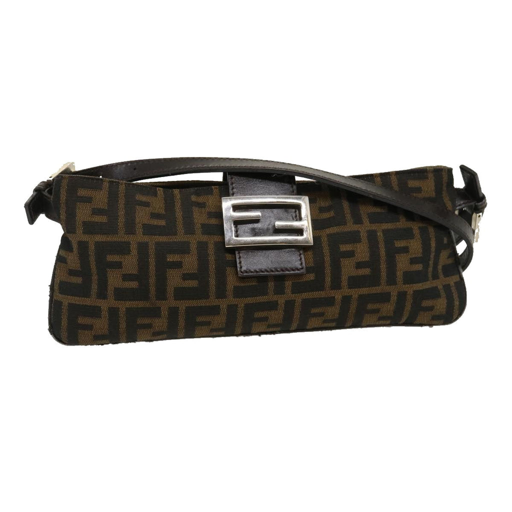 FENDI Zucca Canvas Mamma Baguette Shoulder Bag Brown Black ti617