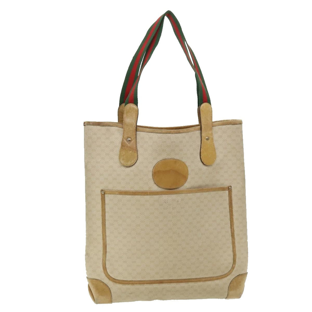 GUCCI Micro GG Canvas Web Sherry Line Tote Bag Beige Red 29040223 ti672