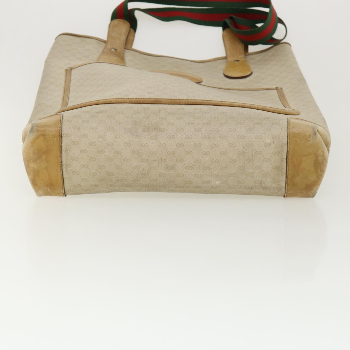 GUCCI Micro GG Canvas Web Sherry Line Tote Bag Beige Red 29040223 ti672