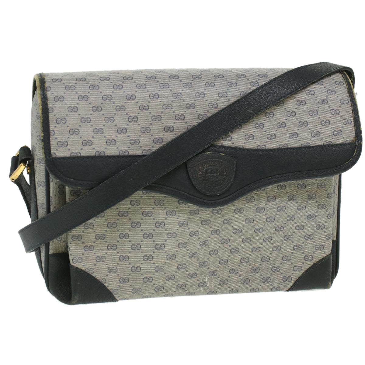 GUCCI Micro GG Canvas Shoulder Bag PVC Leather Navy ti884