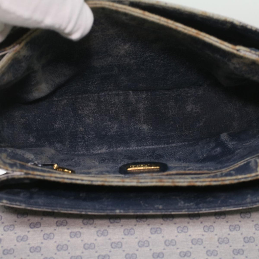 GUCCI Micro GG Canvas Shoulder Bag PVC Leather Navy ti884