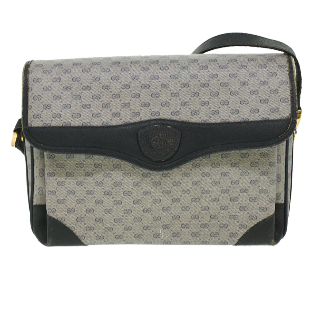 GUCCI Micro GG Canvas Shoulder Bag PVC Leather Navy ti884