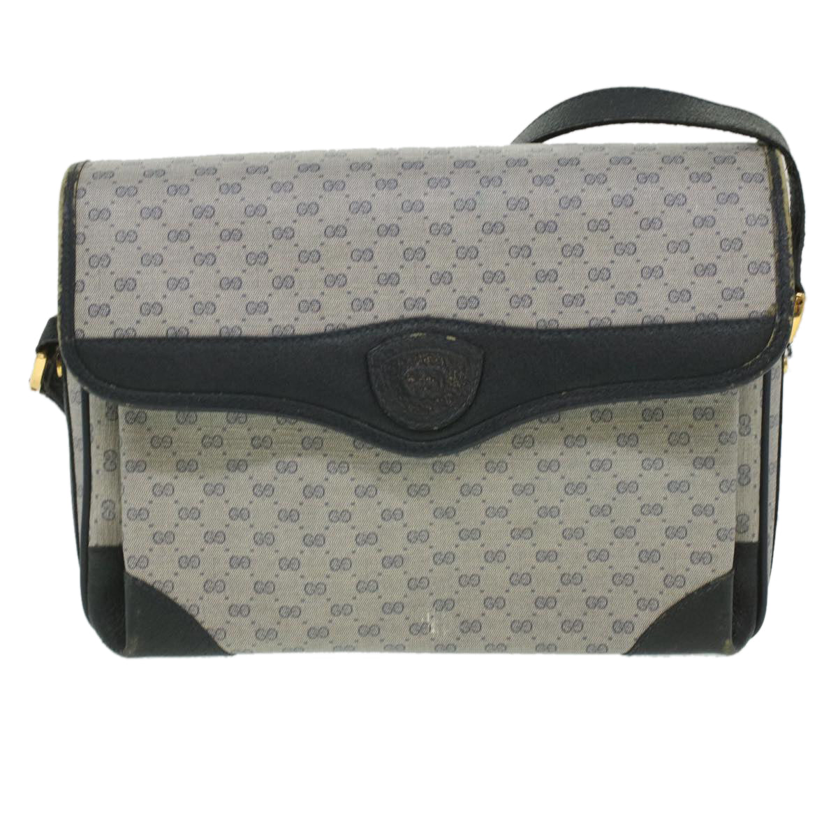 GUCCI Micro GG Canvas Shoulder Bag PVC Leather Navy ti884
