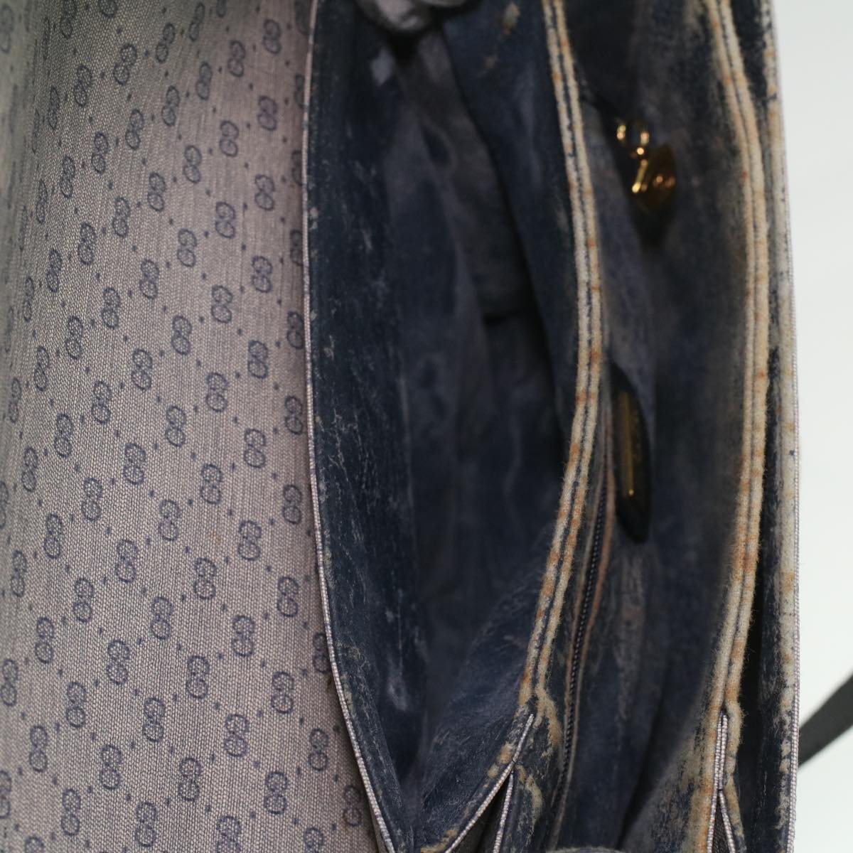 GUCCI Micro GG Canvas Shoulder Bag PVC Leather Navy ti884