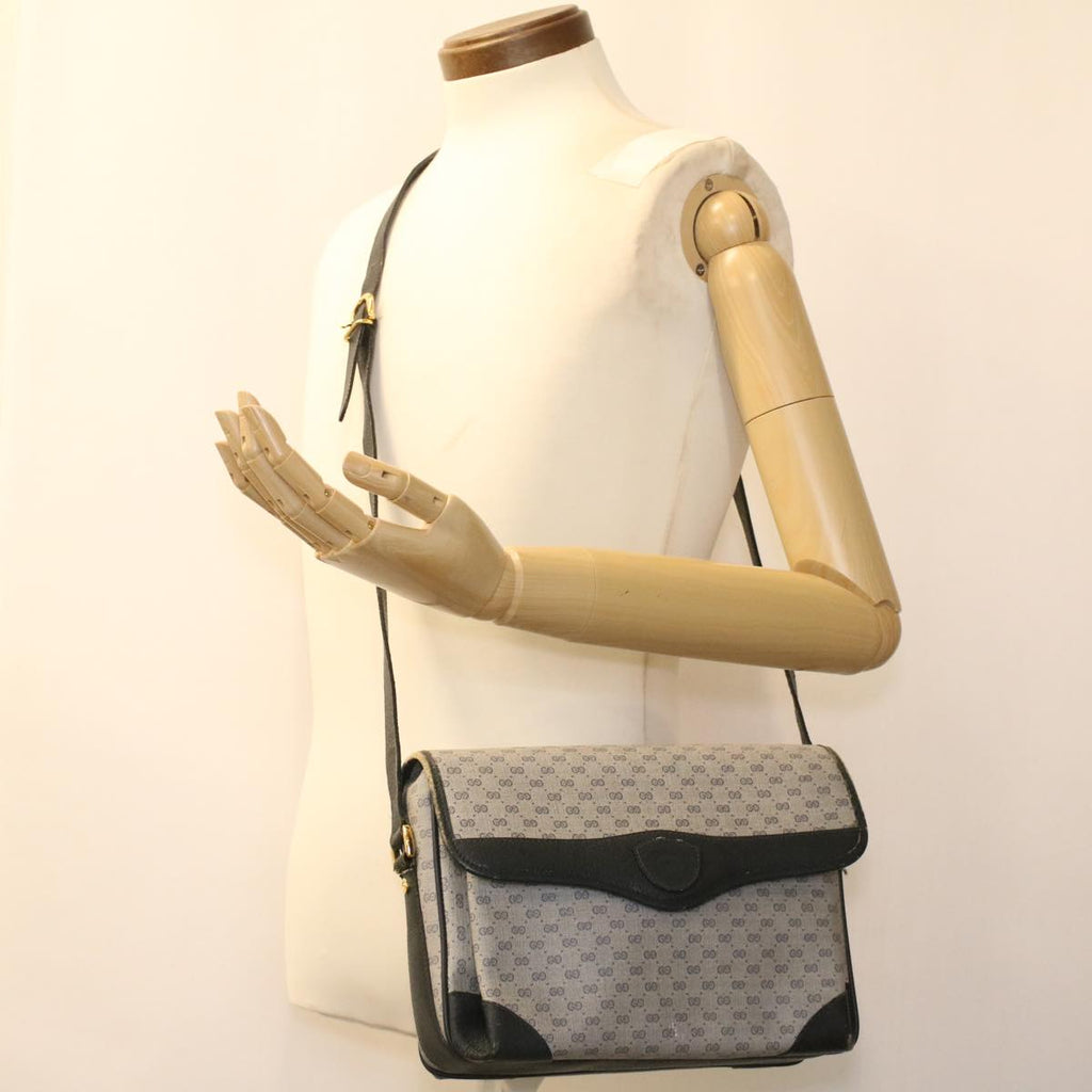 GUCCI Micro GG Canvas Shoulder Bag PVC Leather Navy ti884