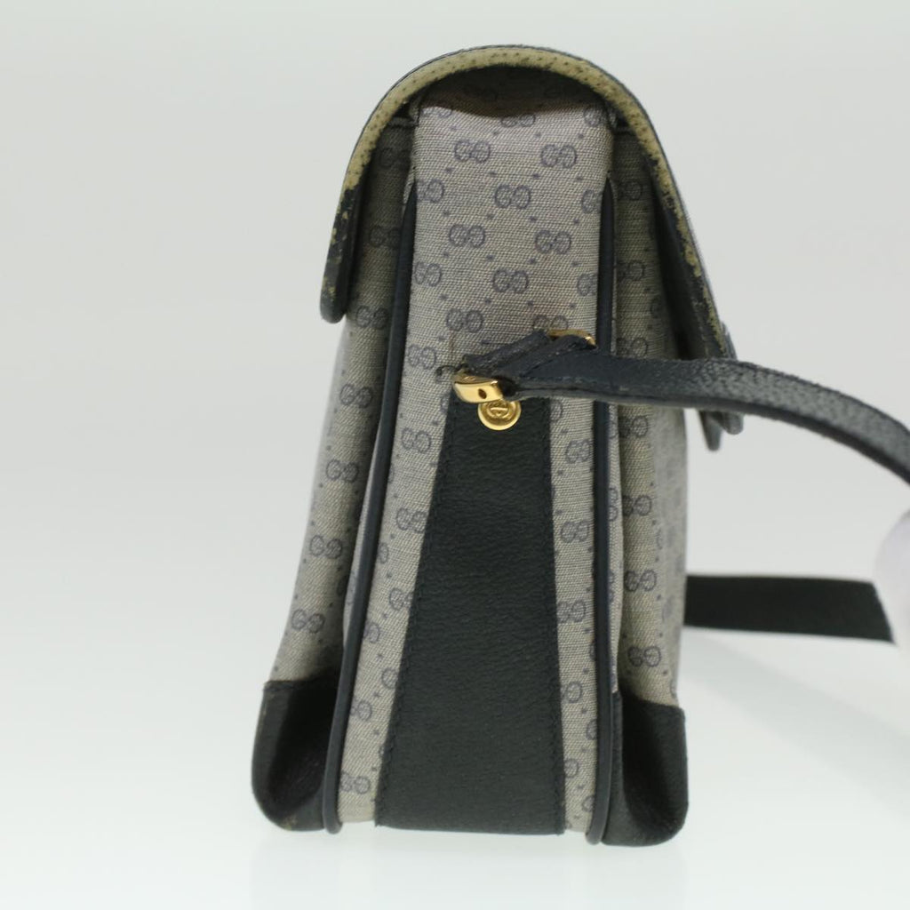 GUCCI Micro GG Canvas Shoulder Bag PVC Leather Navy ti884