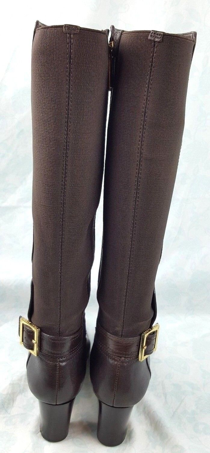 Tory Burch Brown Leather Gold Buckle High Heel Knee High Boots