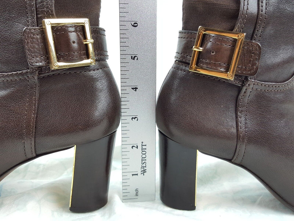 Tory Burch Brown Leather Gold Buckle High Heel Knee High Boots