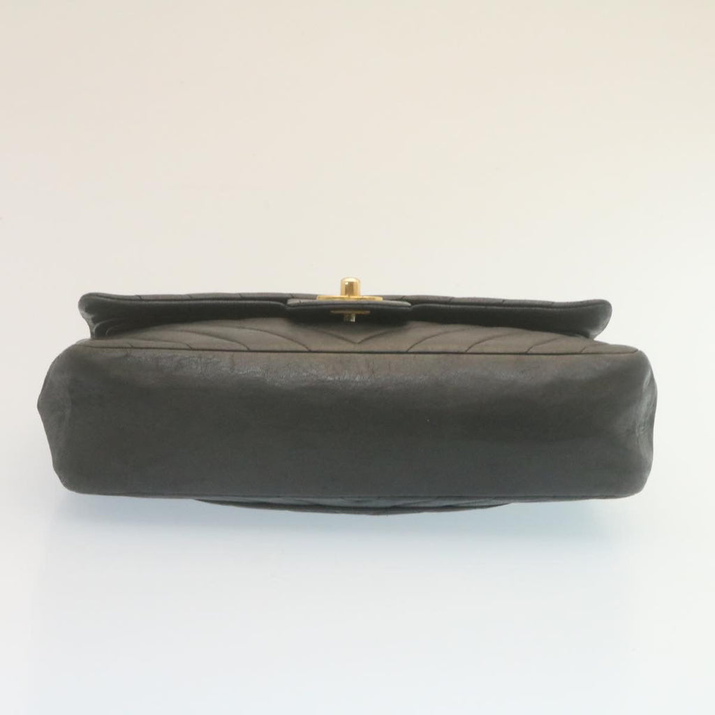 CHANEL Mademoiselle Turn Lock Flap Shoulder Bag Lamb Skin Black CC ai677A