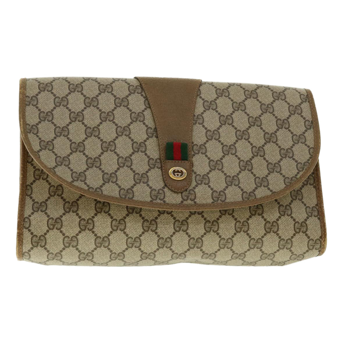 GUCCI GG Canvas Web Sherry Line Clutch Bag Beige Red Green 89.01.031 uy099