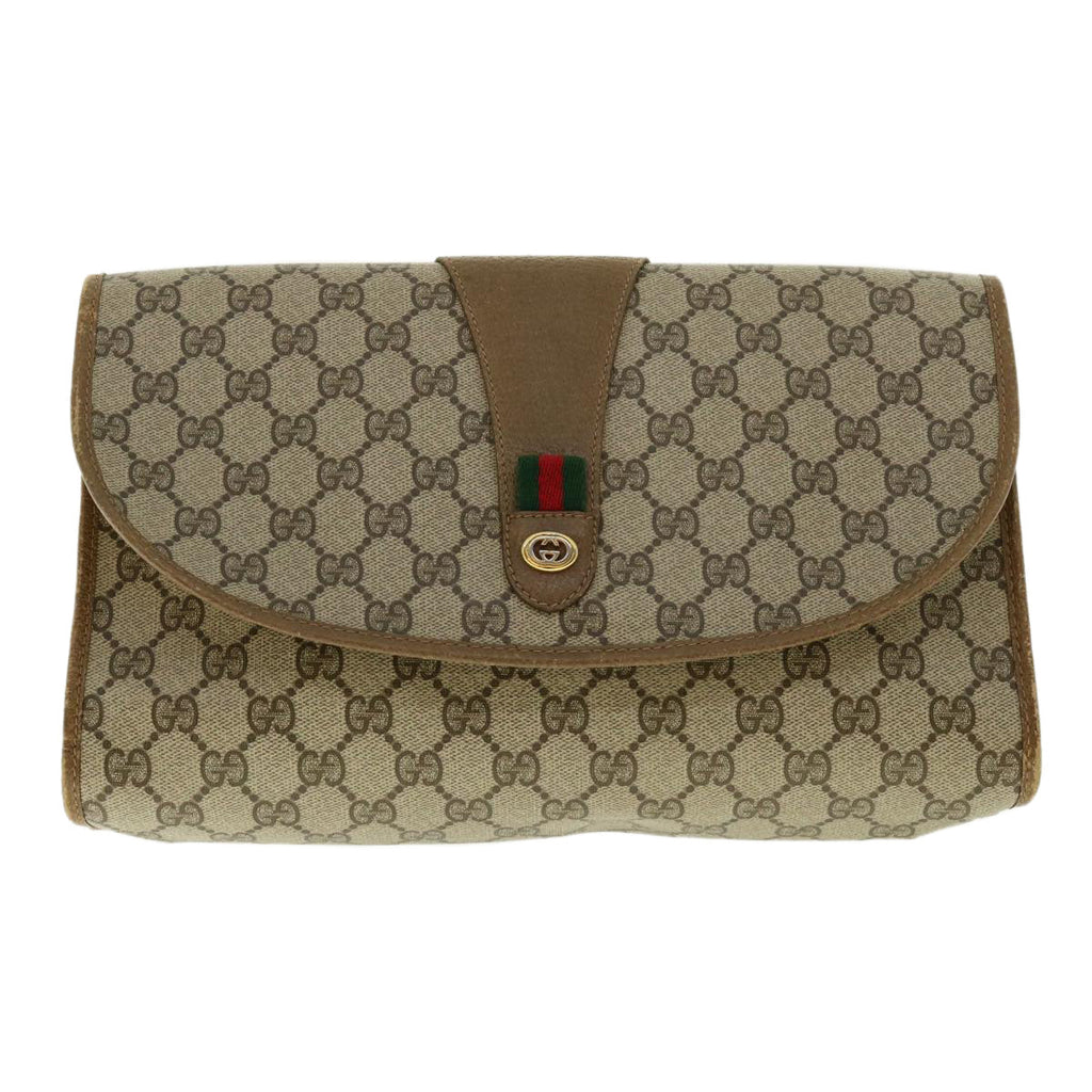 GUCCI GG Canvas Web Sherry Line Clutch Bag Beige Red Green 89.01.031 uy099