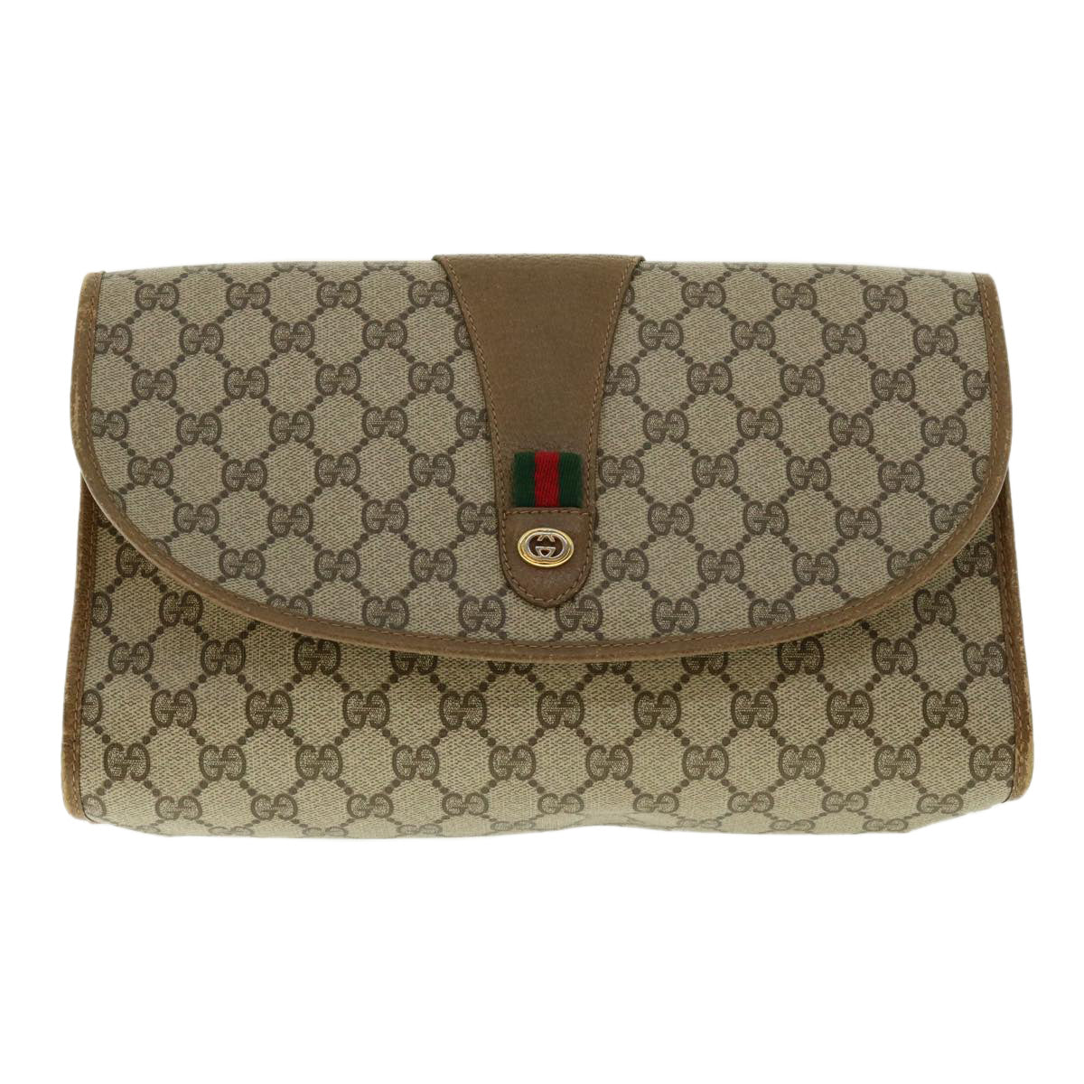GUCCI GG Canvas Web Sherry Line Clutch Bag Beige Red Green 89.01.031 uy099