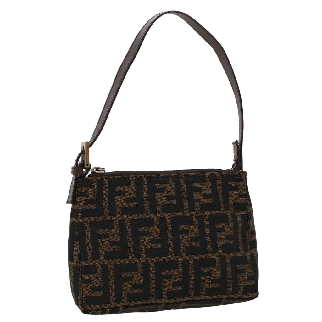 FENDI Zucca Canvas Shoulder Bag Black Brown uy115