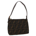 FENDI Zucca Canvas Shoulder Bag Black Brown uy115