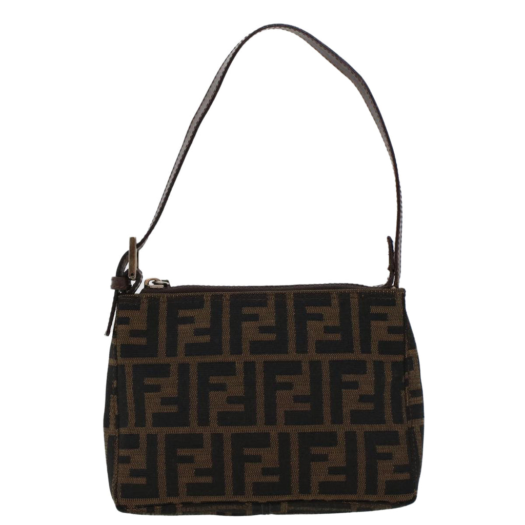 FENDI Zucca Canvas Shoulder Bag Black Brown uy115