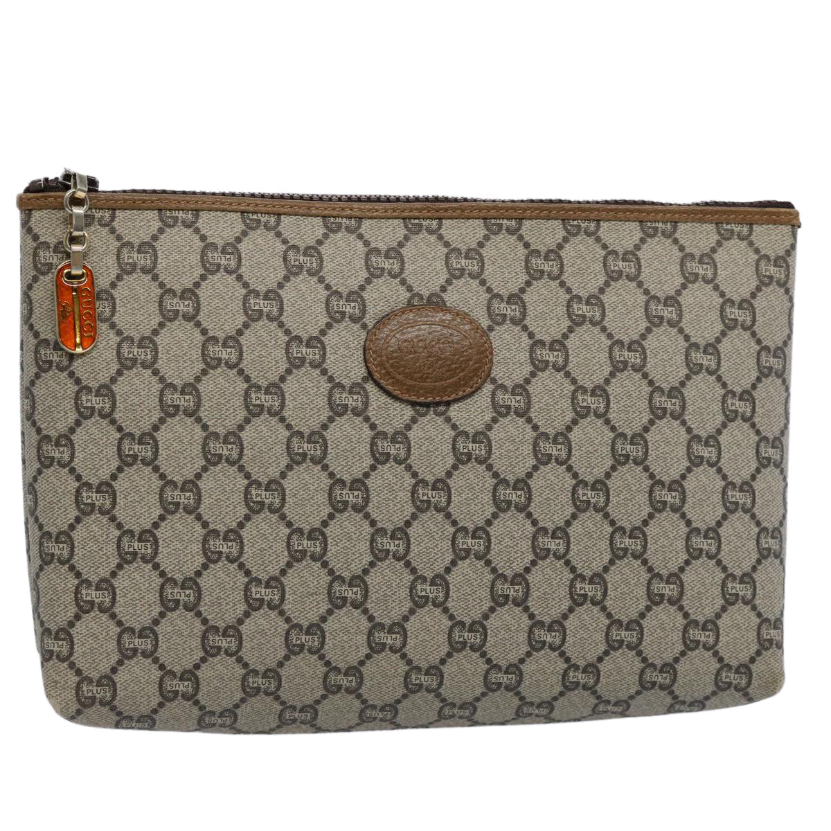GUCCI GG PLUS Canvas Clutch Bag PVC Beige uy148
