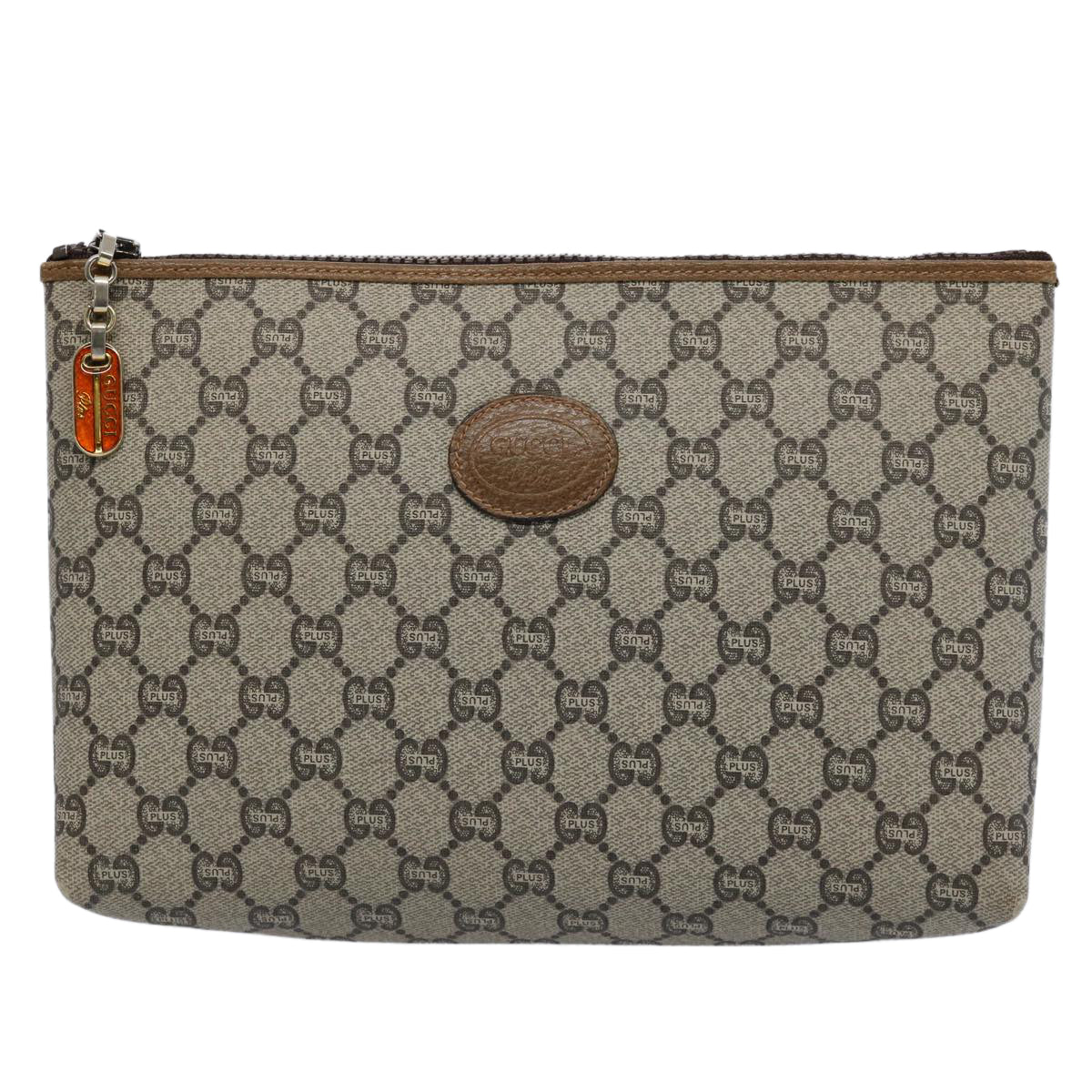 GUCCI GG PLUS Canvas Clutch Bag PVC Beige uy148
