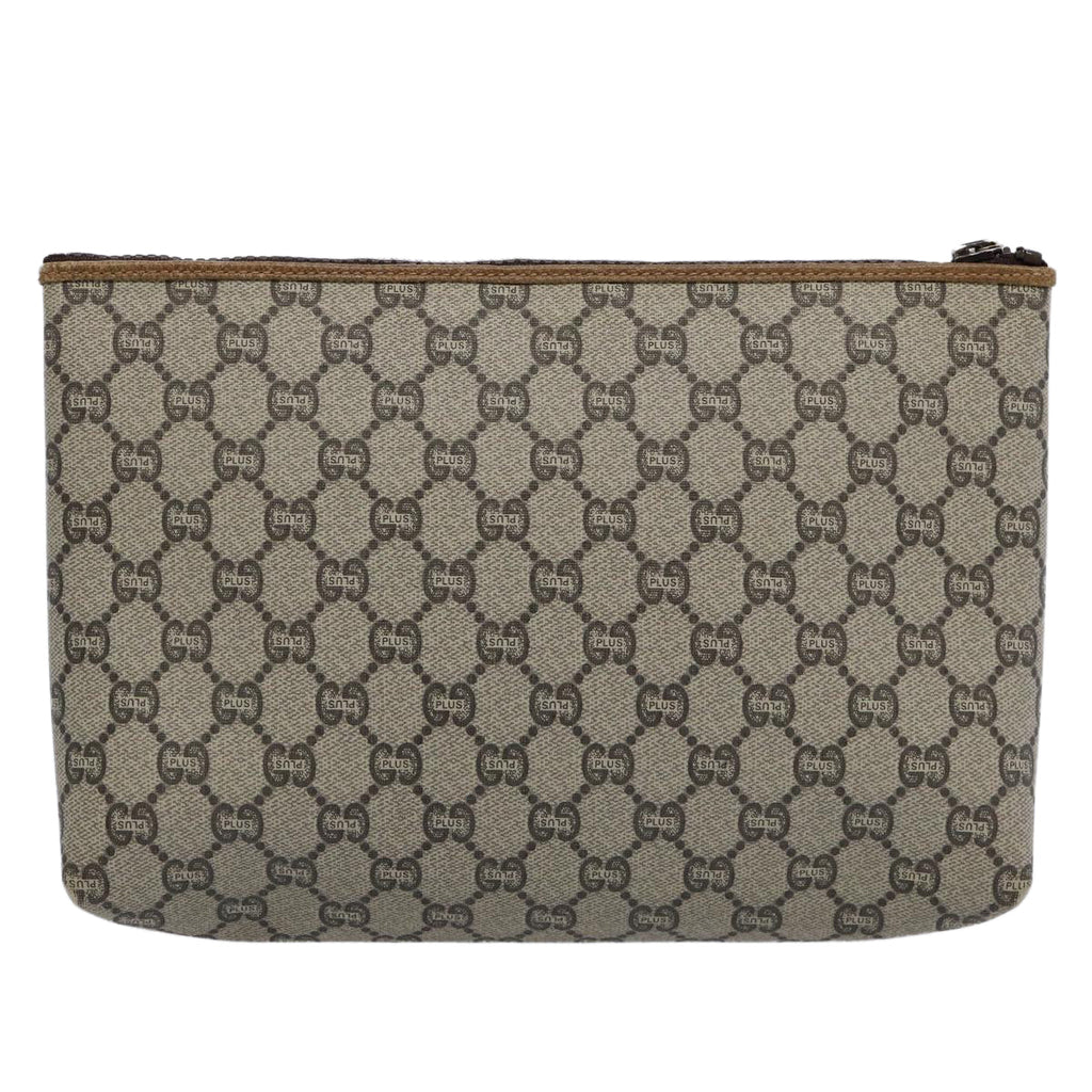 GUCCI GG PLUS Canvas Clutch Bag PVC Beige uy148