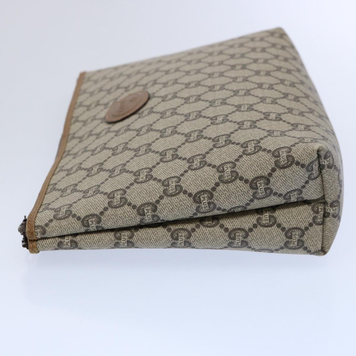 GUCCI GG PLUS Canvas Clutch Bag PVC Beige uy148