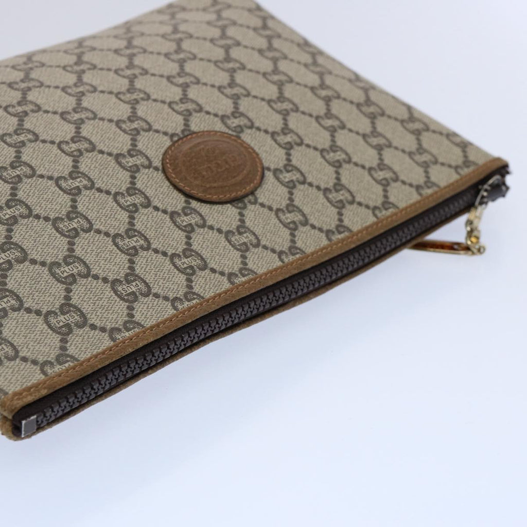 GUCCI GG PLUS Canvas Clutch Bag PVC Beige uy148