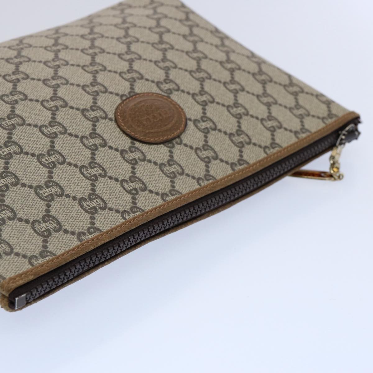 GUCCI GG PLUS Canvas Clutch Bag PVC Beige uy148