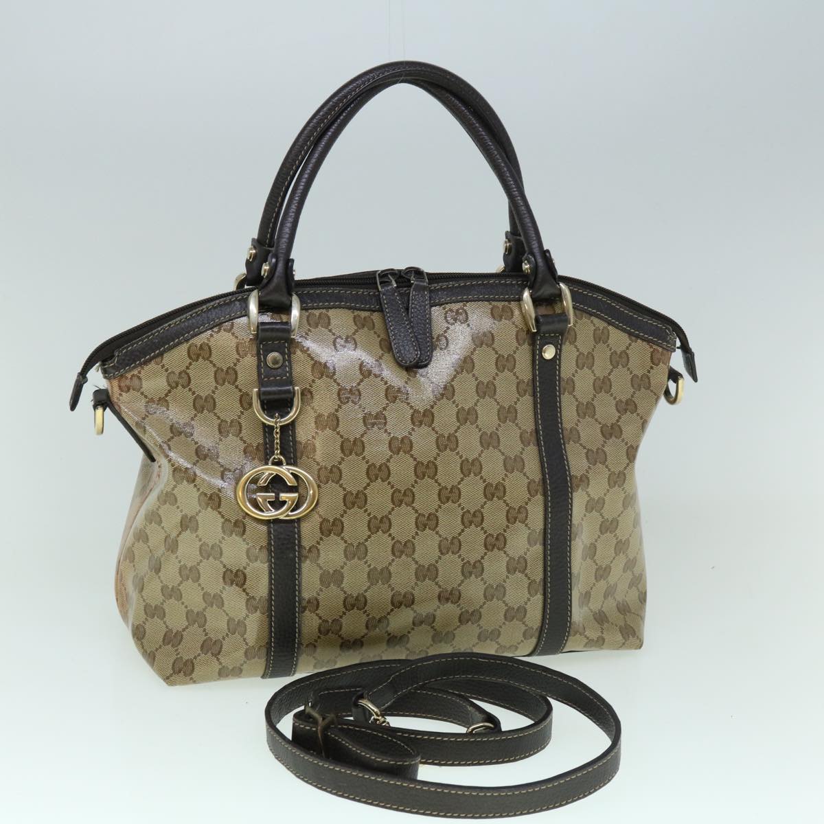 GUCCI GG Crystal Canvas Shoulder Bag Coated Canvas 2way Beige 341503 uy159