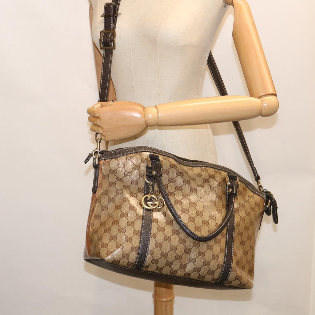 GUCCI GG Crystal Canvas Shoulder Bag Coated Canvas 2way Beige 341503 uy159