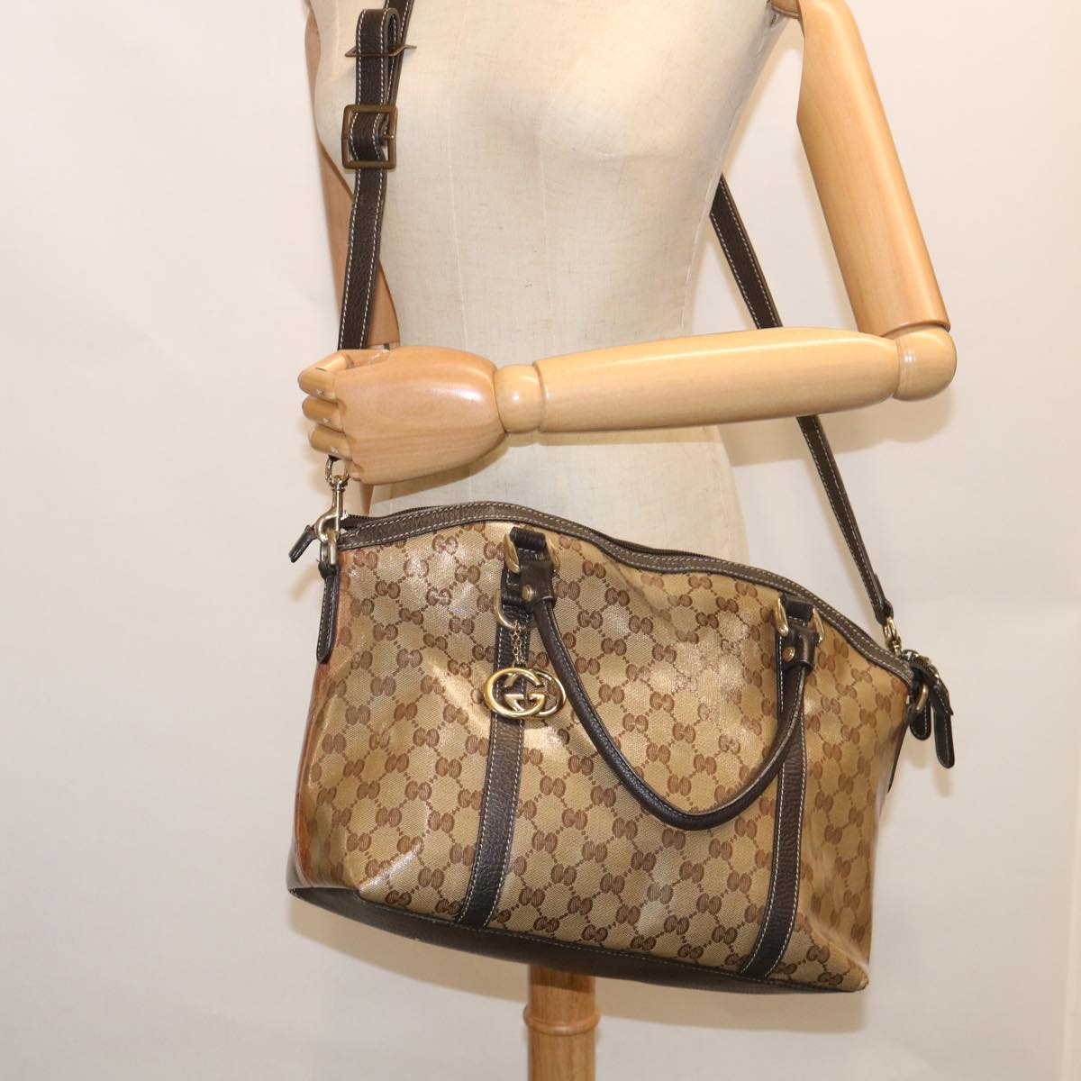 GUCCI GG Crystal Canvas Shoulder Bag Coated Canvas 2way Beige 341503 uy159