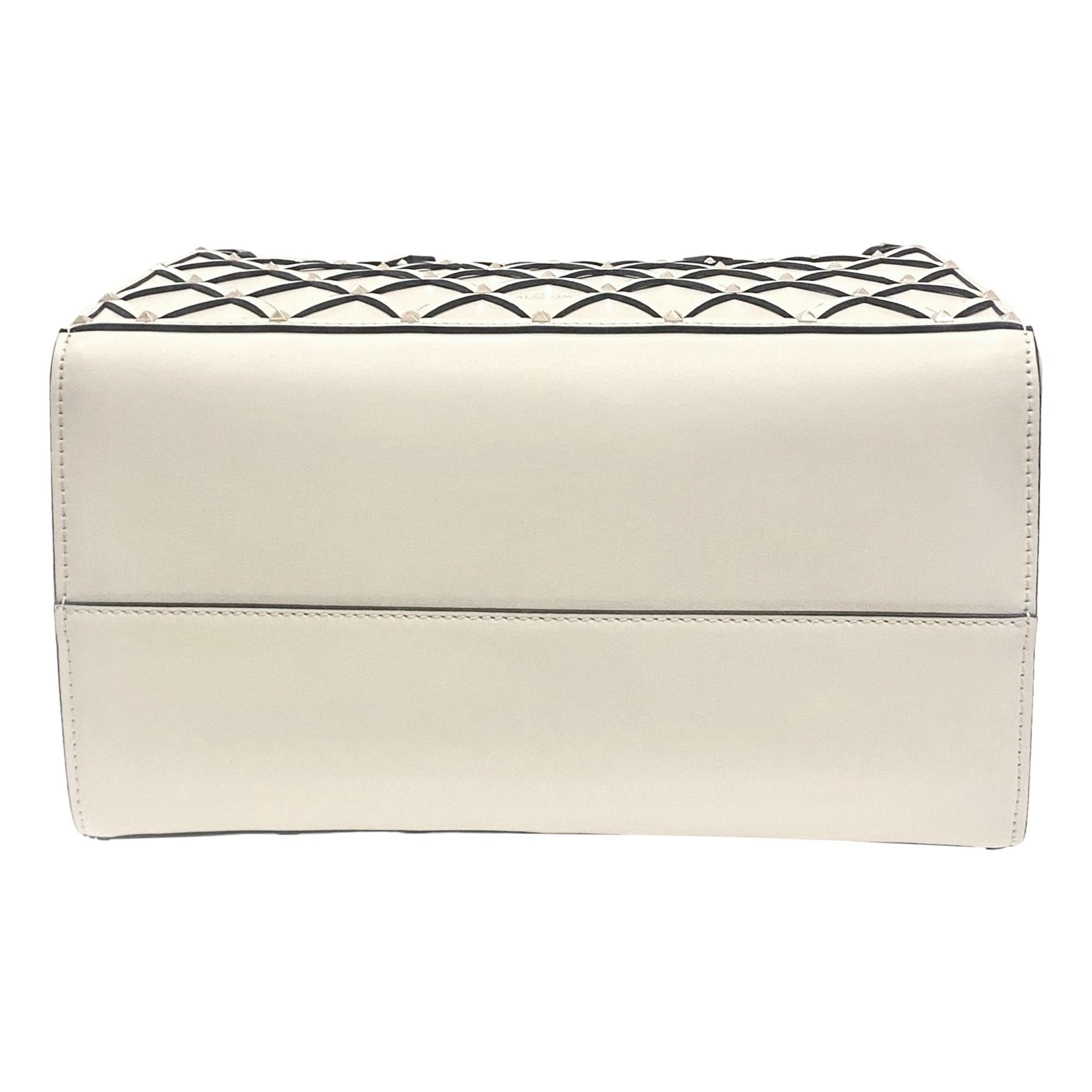 Valentino Garavani Beehive Lattice Ivory Studded Leather Crossbody Tote