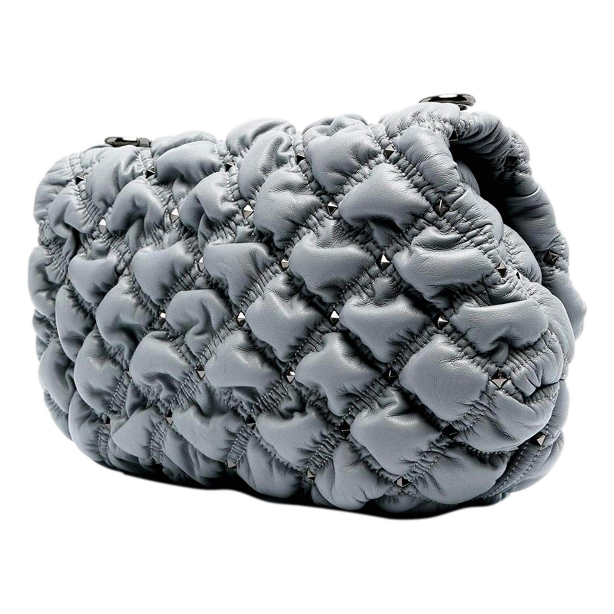 Valentino Garavani Spikeme Gray Studded Leather Medium Crossbody Bag