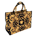 Versace Black and Gold Signature Print Large Canvas Tote