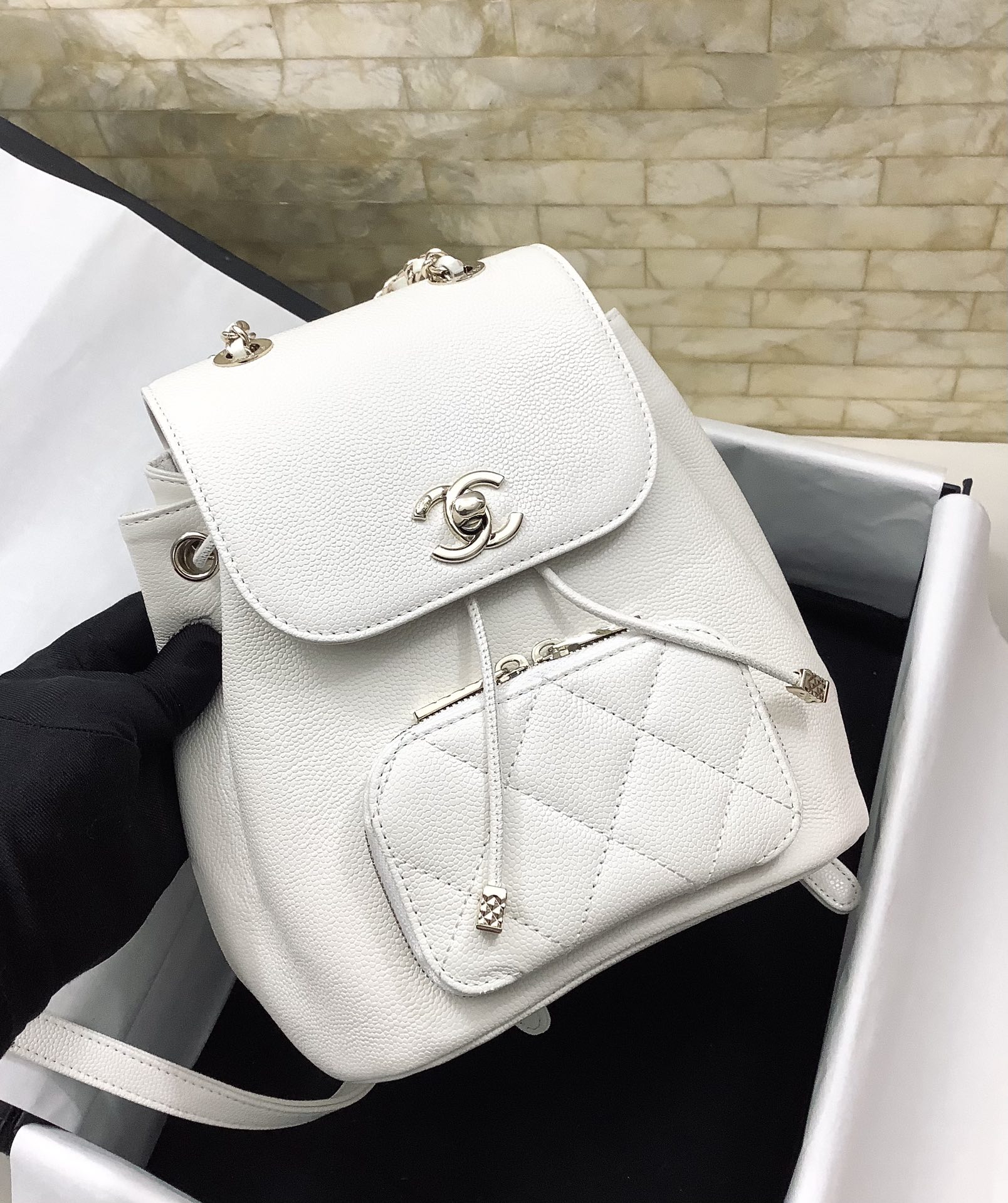 CHLSmall Affinity Backpack White For Women, Women’s Bags 9.8in/25cm