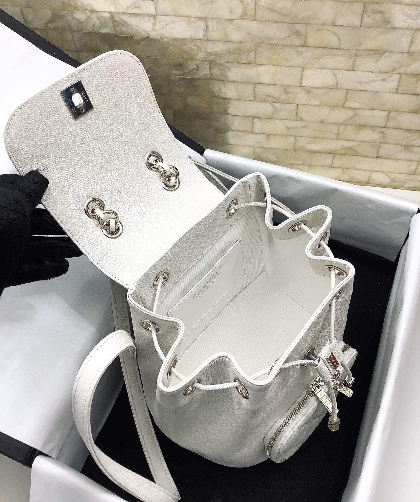 CHLSmall Affinity Backpack White For Women, Women’s Bags 9.8in/25cm