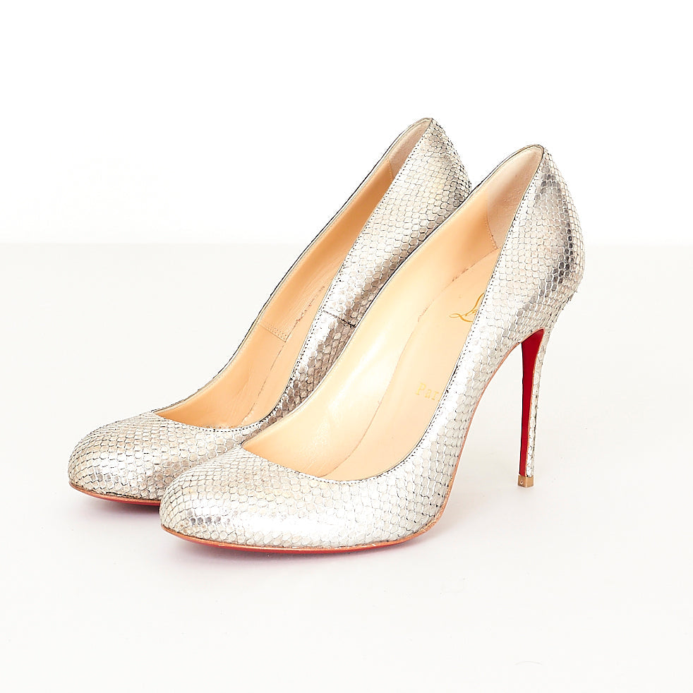 Fifi 100 Silver Snakeskin Pumps