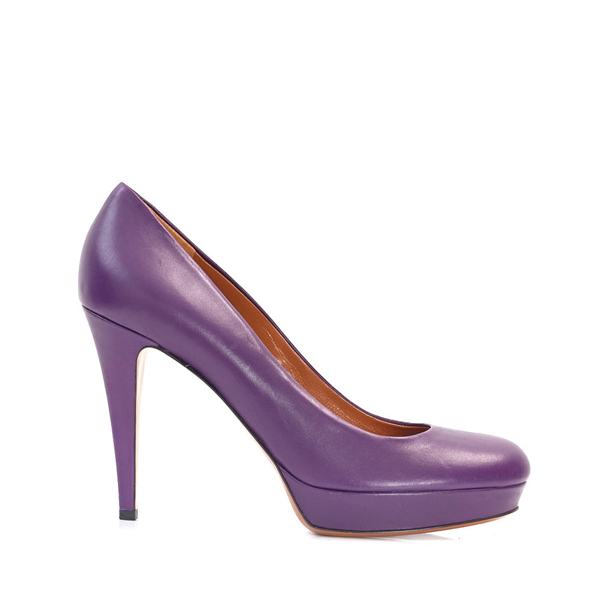 Purple Leather Platform Pumps