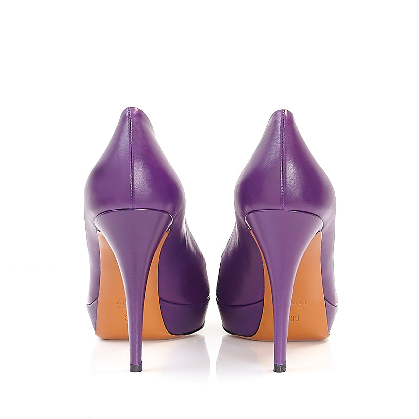 Purple Leather Platform Pumps