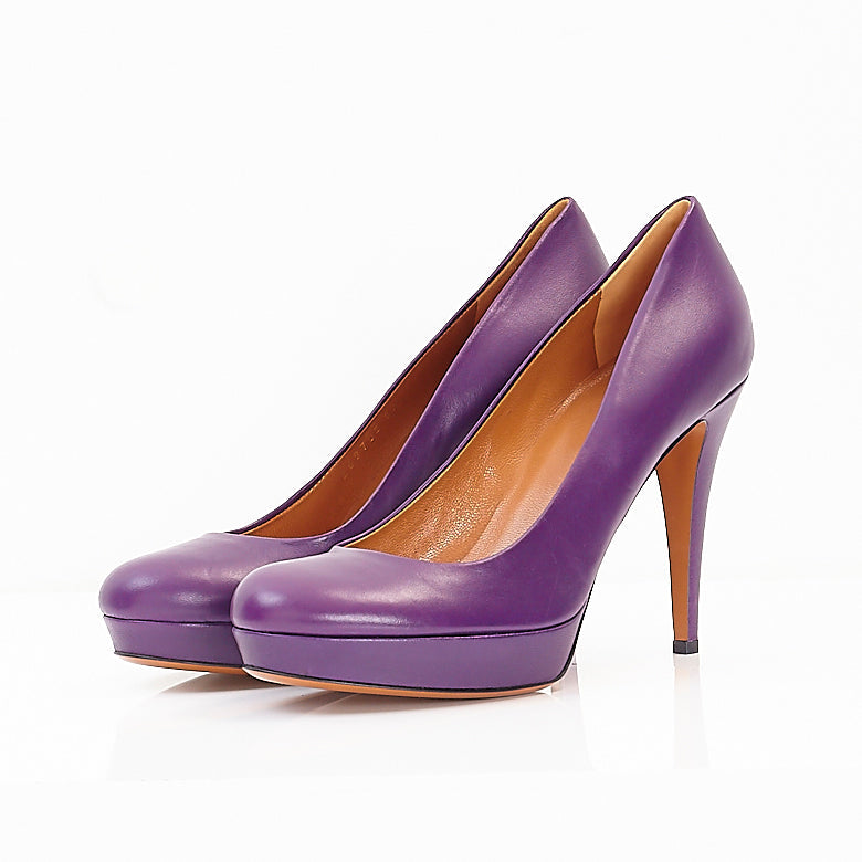Purple Leather Platform Pumps