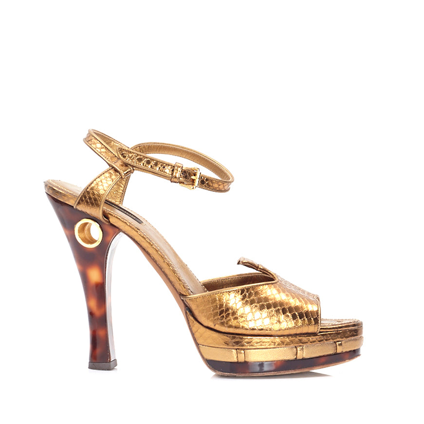 Bronze Snakeskin Cleo Pompeii Platforms