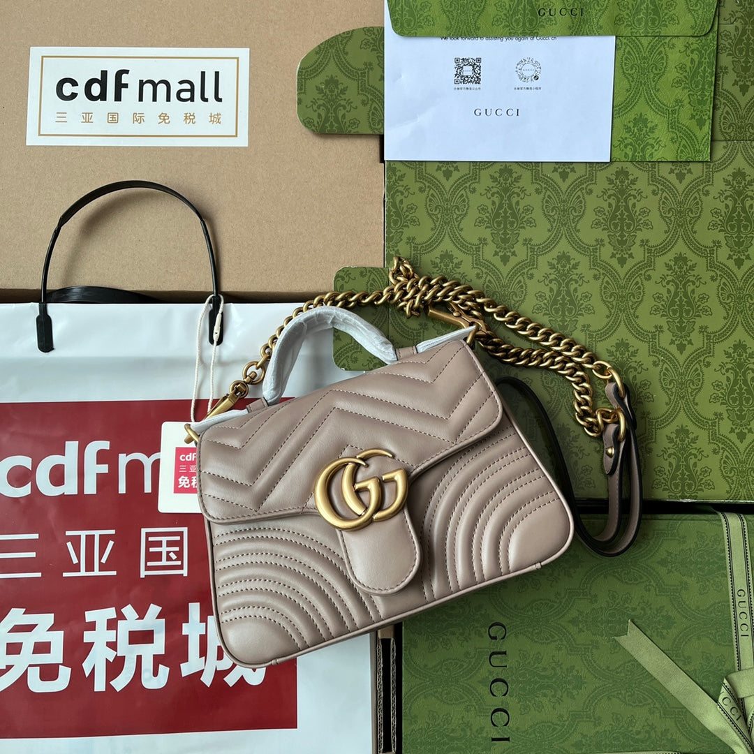 gg Marmont Mini Top Handle Bag Nude For Women, Women’s Bags 8.3in/21cm gg