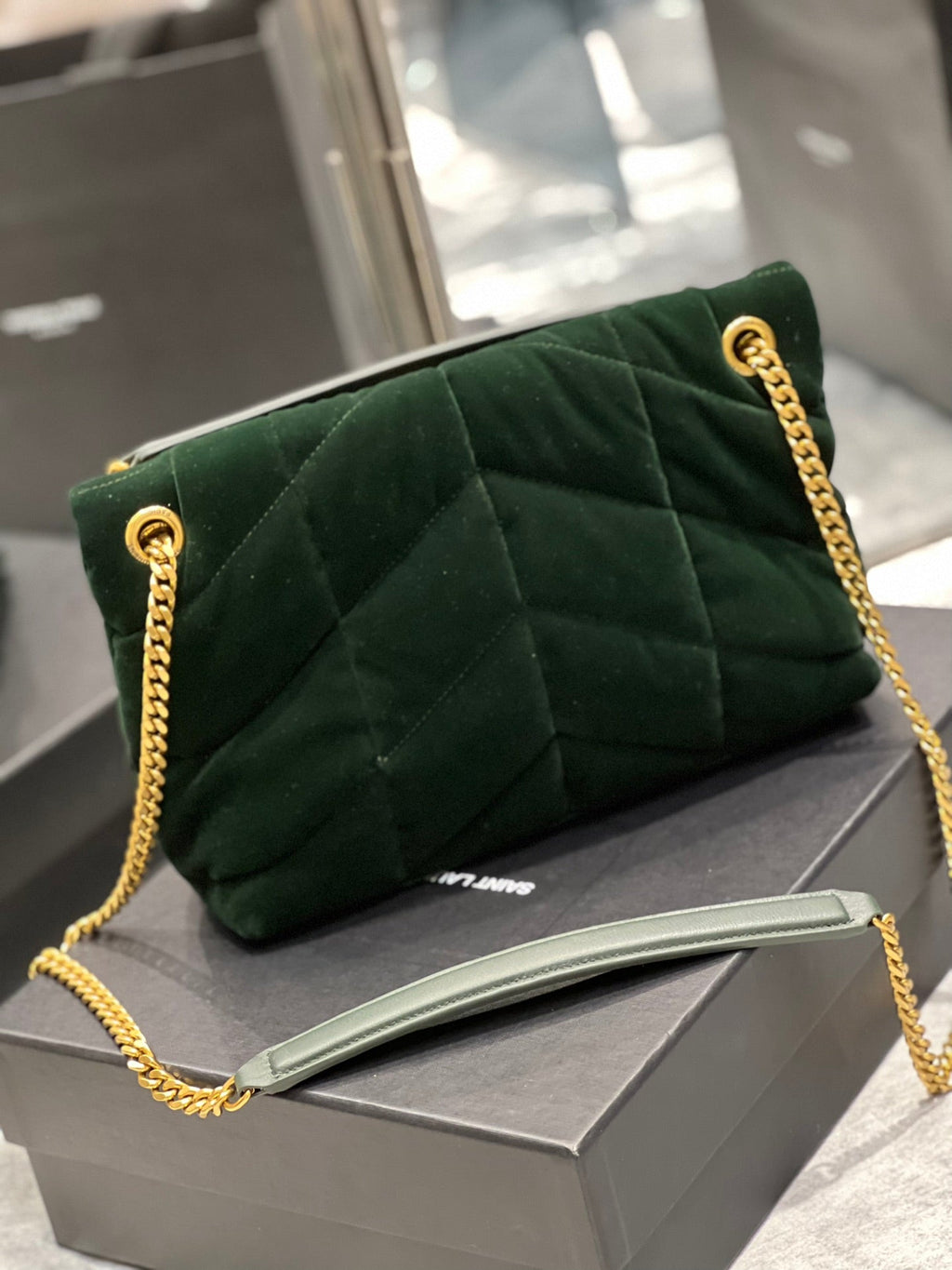 GLAMI Puffer Small Chain Bag Dark Green For Women, Women’s Bags 11.4in/29cm YSLÃ¢â‚¬Å½