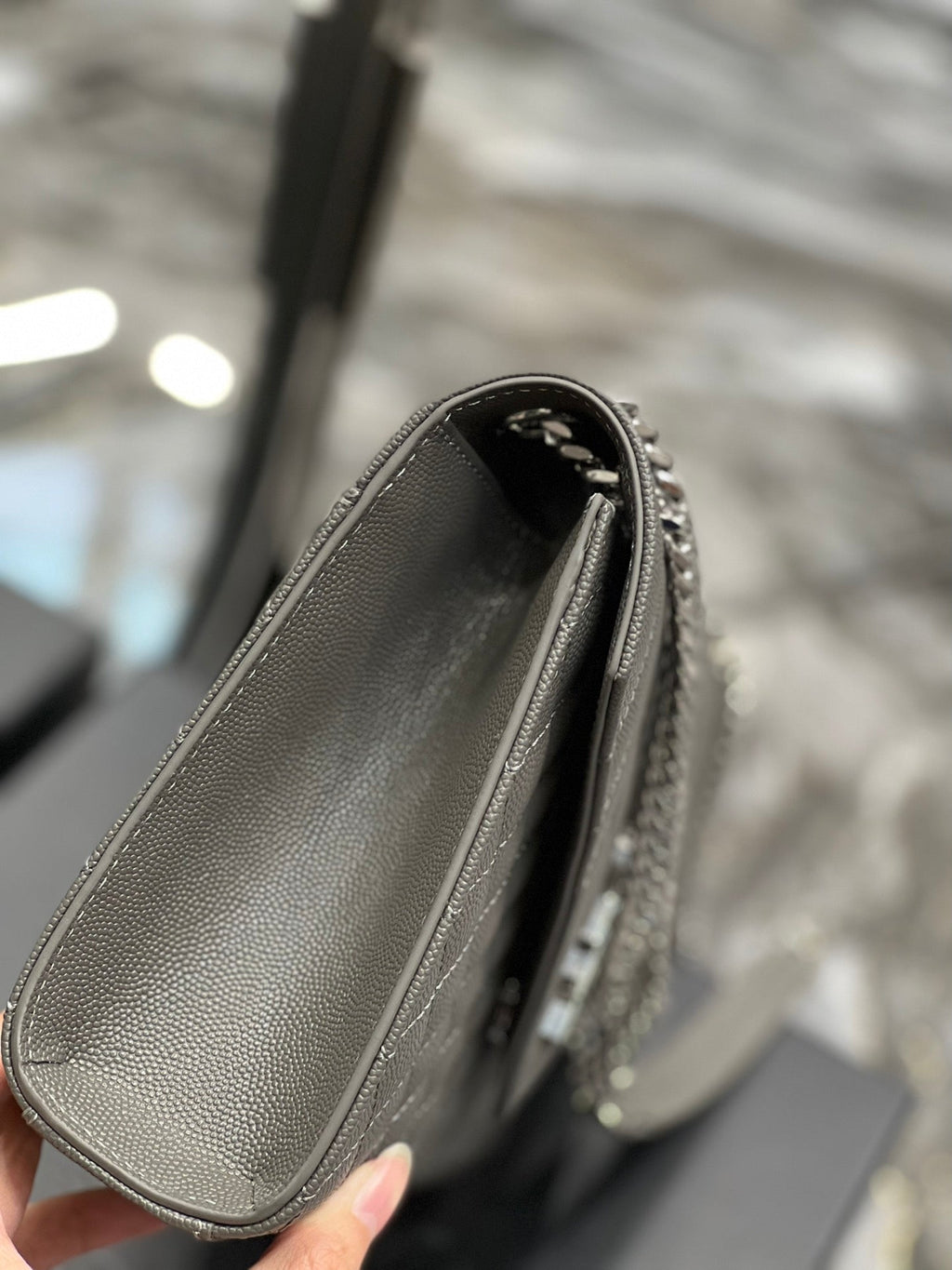 YSSL Envelope Medium Chain Bag Dark Grey For Women, Women’s Bags 9.4in/24cm YSL