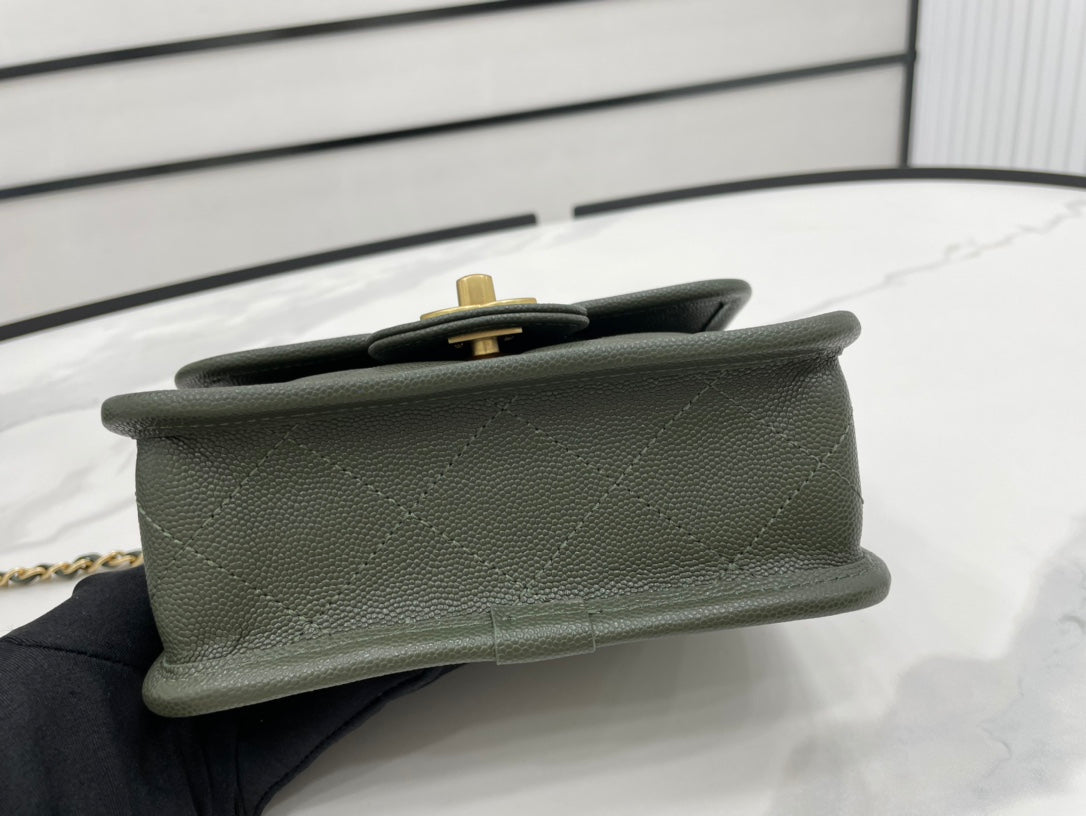 CHL 22K Flap Bag Dark Green For Women, Women’s Bags 8.1in/20.5cm
