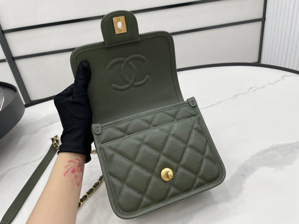 CHL 22K Flap Bag Dark Green For Women, Women’s Bags 8.1in/20.5cm